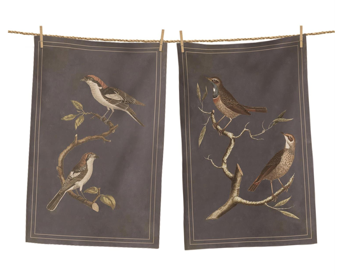 Birds on branch tea towel set