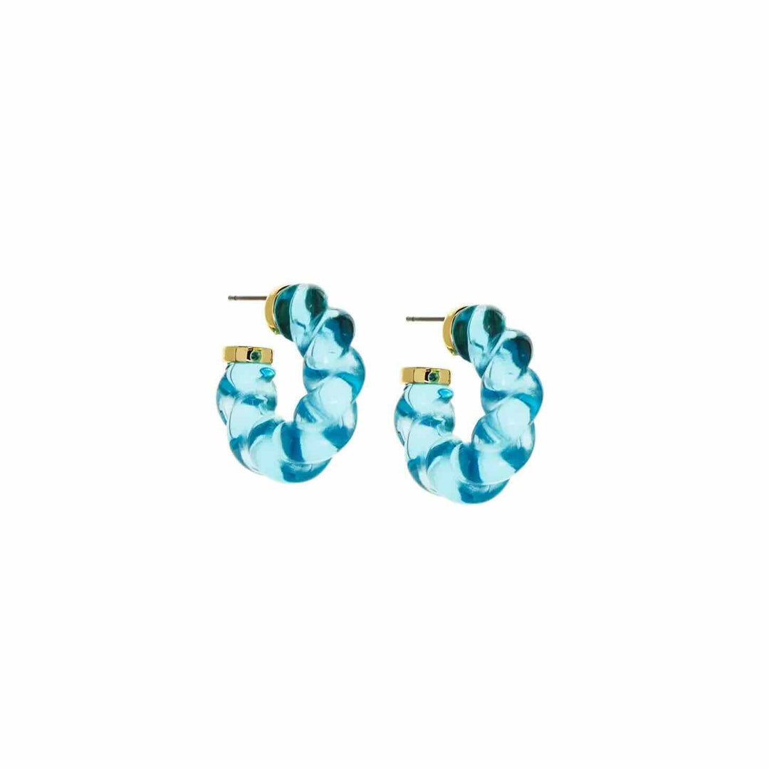 Gold blue twist hoop earrings