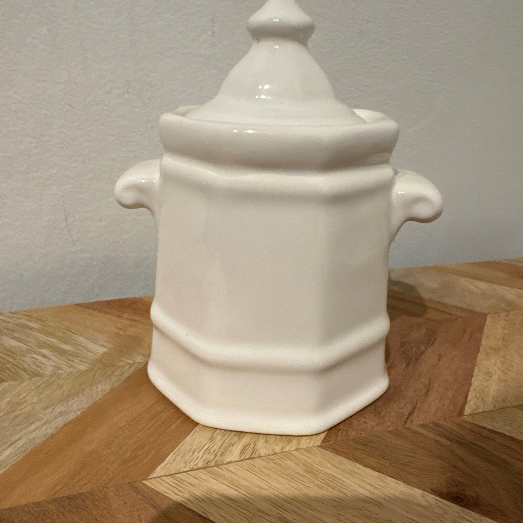 White sugar bowl with lid