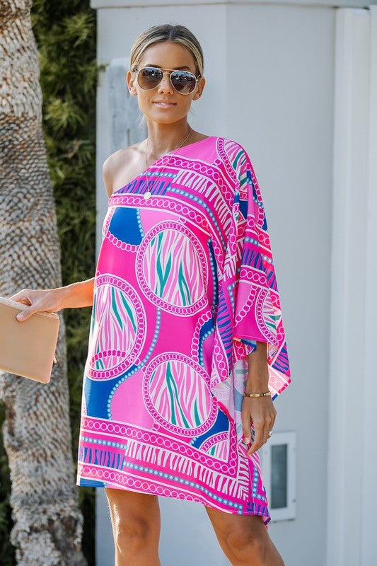 One shoulder pink dress