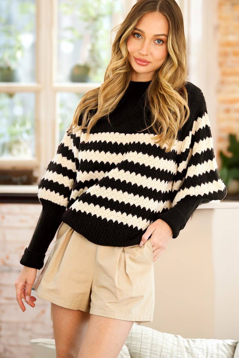 Black/white Striped Knitted Sweater
