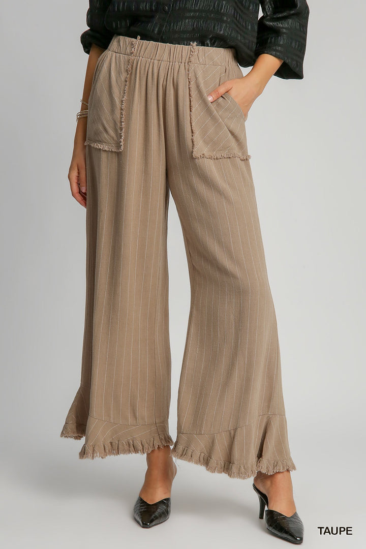 Linen Stripe Pants in Taupe