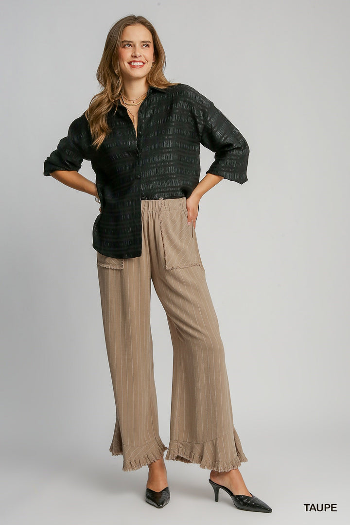 Linen Stripe Pants in Taupe
