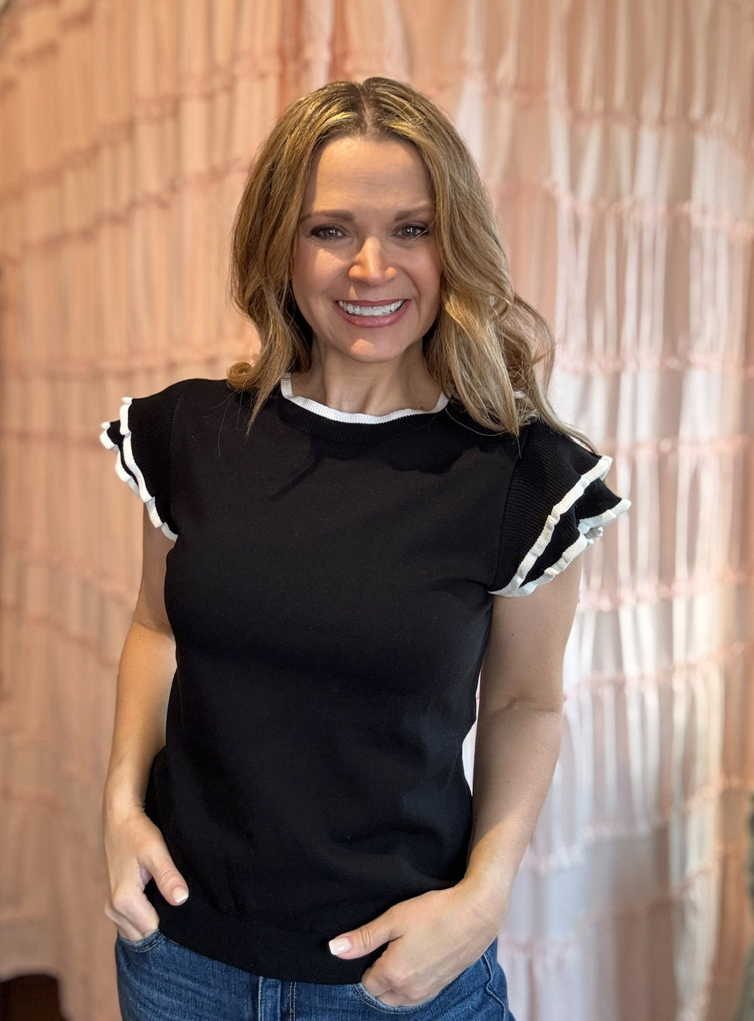 Crew Neck Flutter Sleeve Sweater