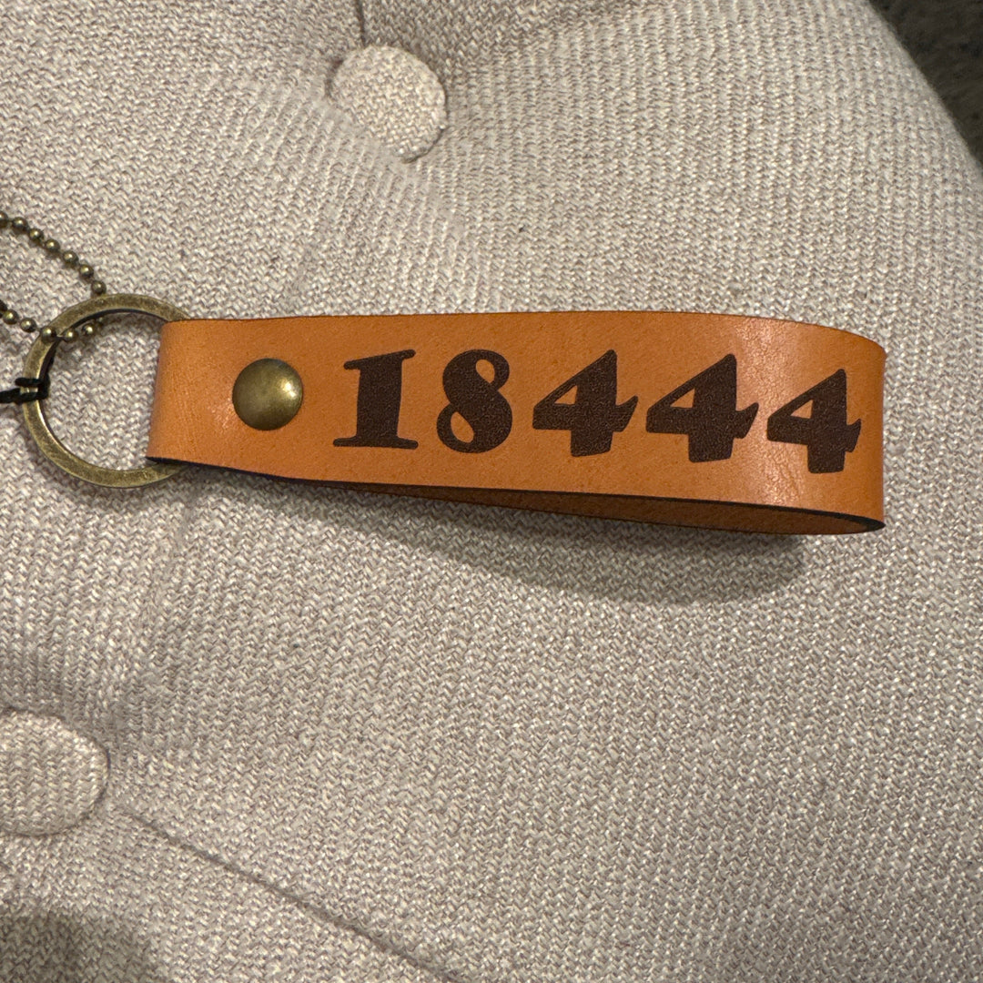 Zip code leather keychain